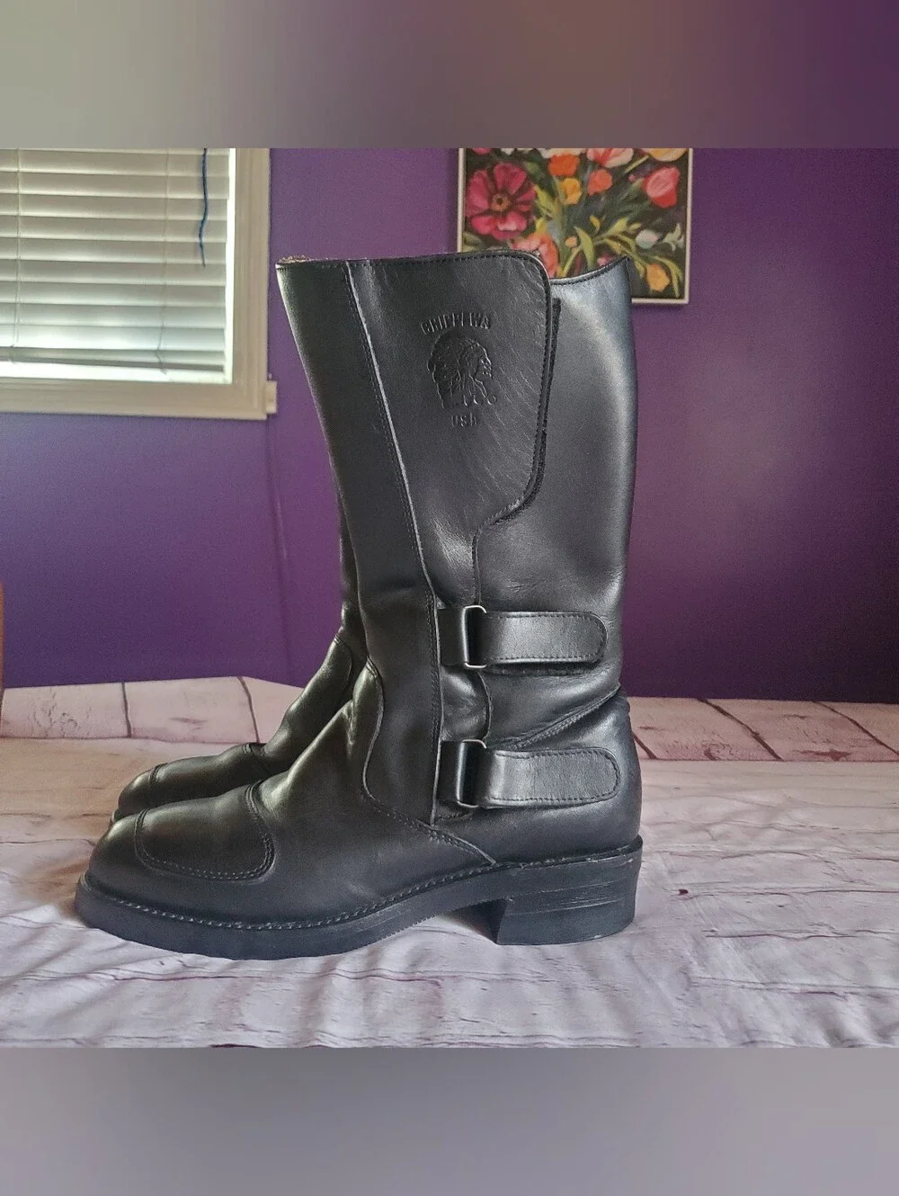 Chippewa 27862 Black Leather Odessa Rally Motorcycle Biker Rider Men 8.5 D